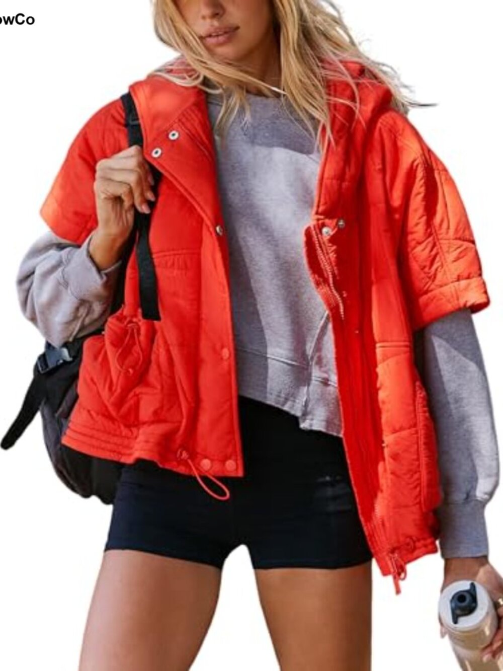 Oversized Quilted Puffer Vest Hooded Zip Front Women's